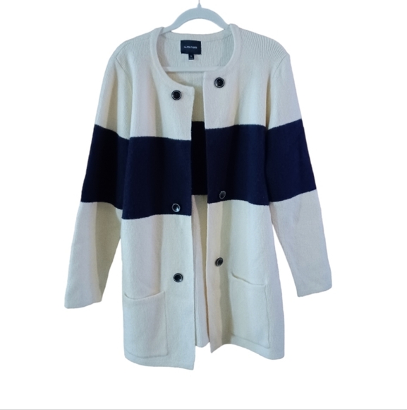 Women's XL Anthropologie La Fee Verte Navy Color Block Stripe Cardigan Sweater - Picture 7 of 16